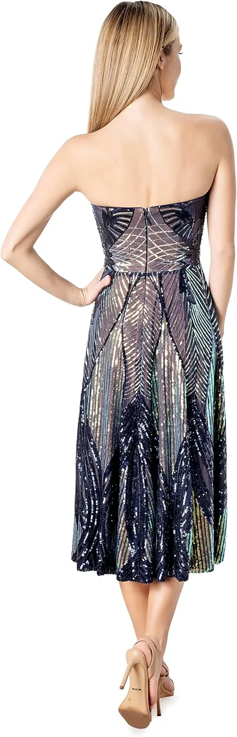 Dress the Population Women's Ruby Fit and Flare Midi Dress