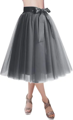 DRESSTELLS Womens Tulle Skirt A Line Tulle Dress Tutu Skirts Knee Length Adult Layered Short Prom Party Midi Skirt