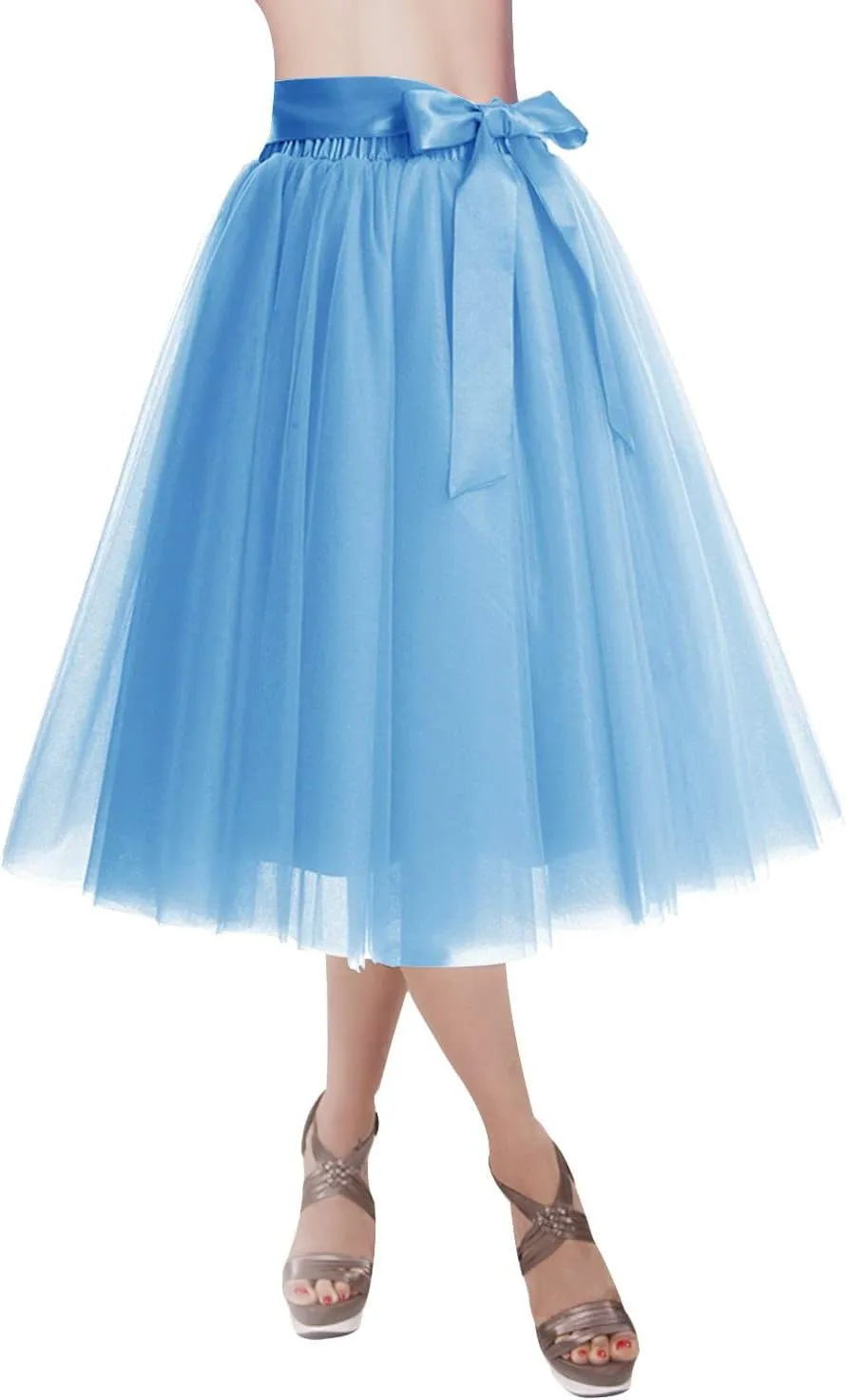 DRESSTELLS Womens Tulle Skirt A Line Tulle Dress Tutu Skirts Knee Length Adult Layered Short Prom Party Midi Skirt