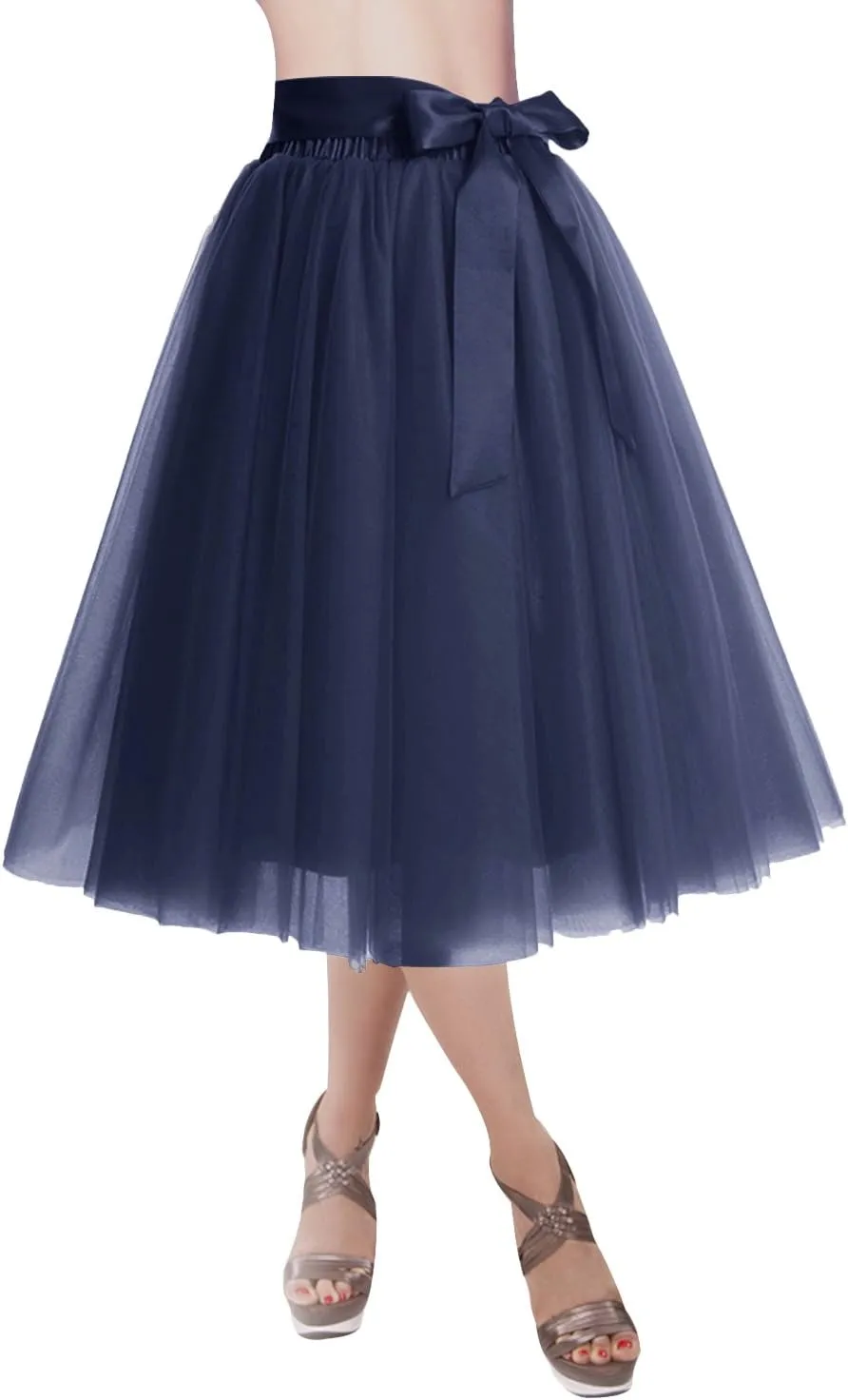 DRESSTELLS Womens Tulle Skirt A Line Tulle Dress Tutu Skirts Knee Length Adult Layered Short Prom Party Midi Skirt