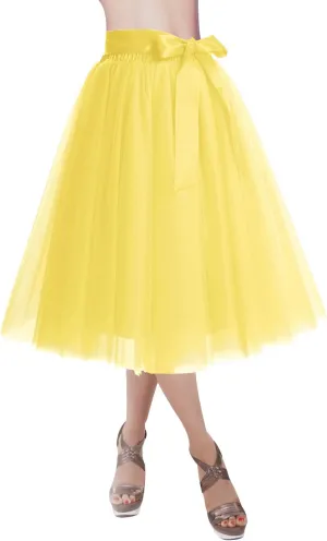 DRESSTELLS Womens Tulle Skirt A Line Tulle Dress Tutu Skirts Knee Length Adult Layered Short Prom Party Midi Skirt