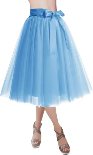 DRESSTELLS Womens Tulle Skirt A Line Tulle Dress Tutu Skirts Knee Length Adult Layered Short Prom Party Midi Skirt