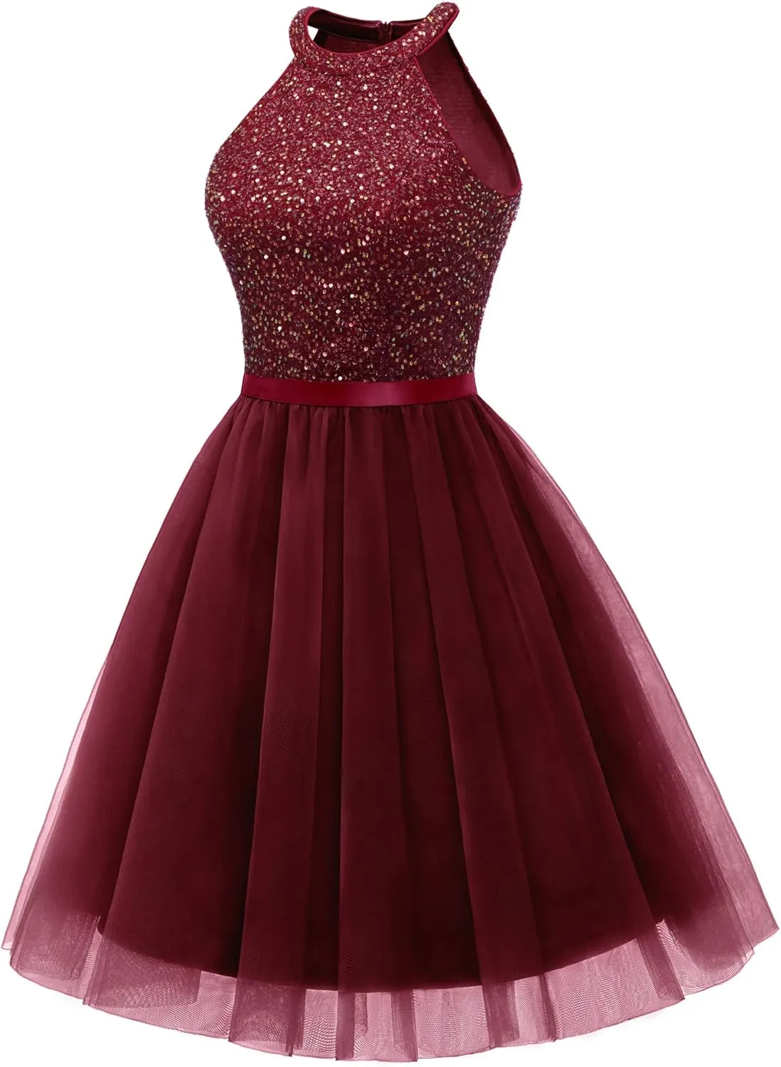 Dressystar Women's Short Halter Cocktail Party Dress Lace Tulle Prom Gown