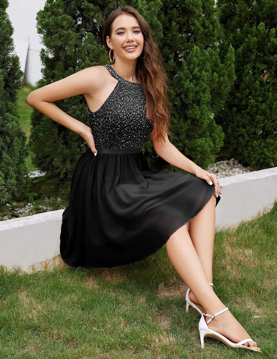 Dressystar Women's Short Halter Cocktail Party Dress Lace Tulle Prom Gown
