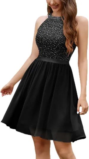 Dressystar Women's Short Halter Cocktail Party Dress Lace Tulle Prom Gown
