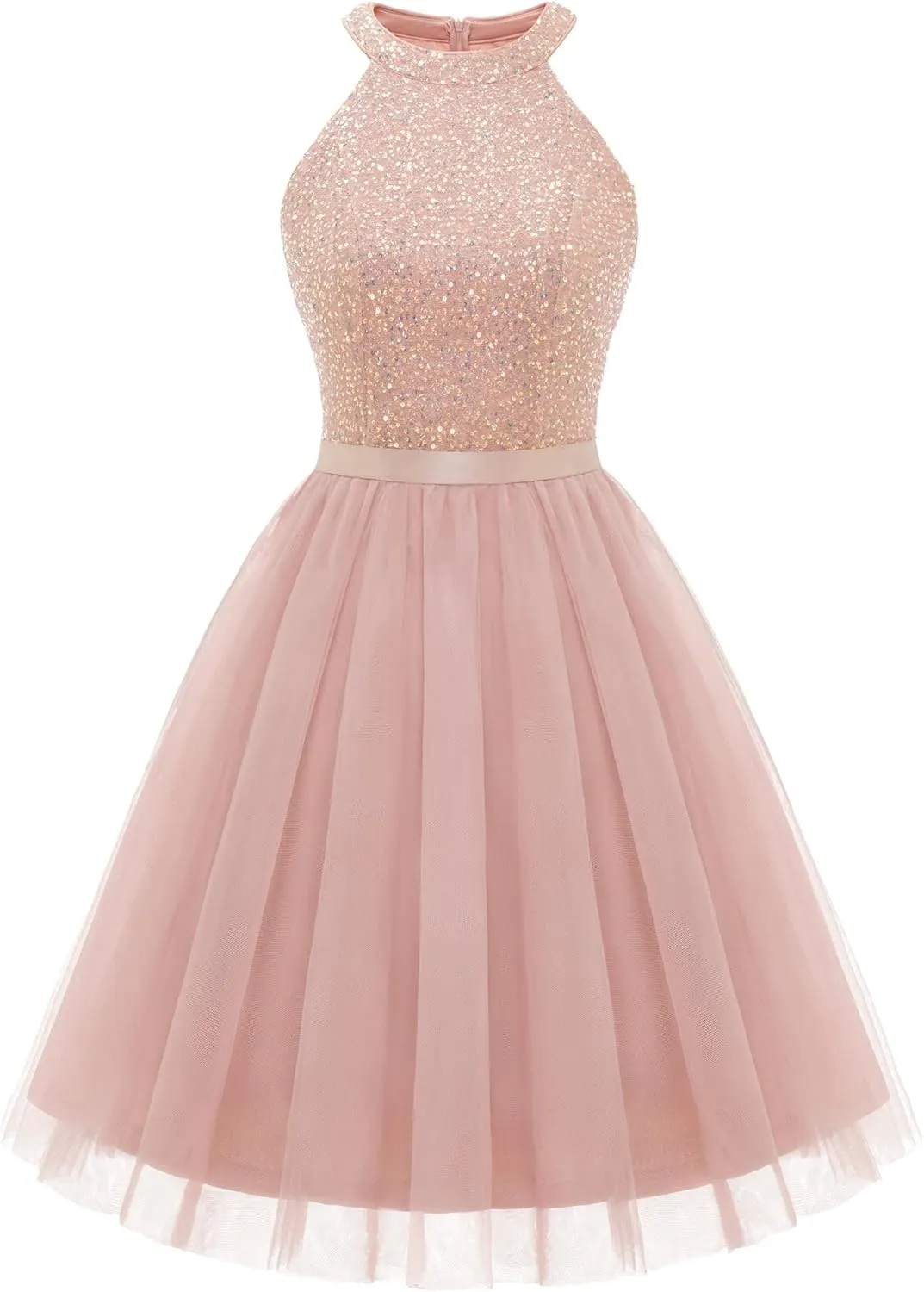 Dressystar Women's Short Halter Cocktail Party Dress Lace Tulle Prom Gown