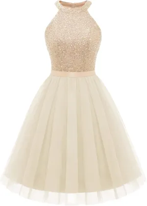 Dressystar Women's Short Halter Cocktail Party Dress Lace Tulle Prom Gown