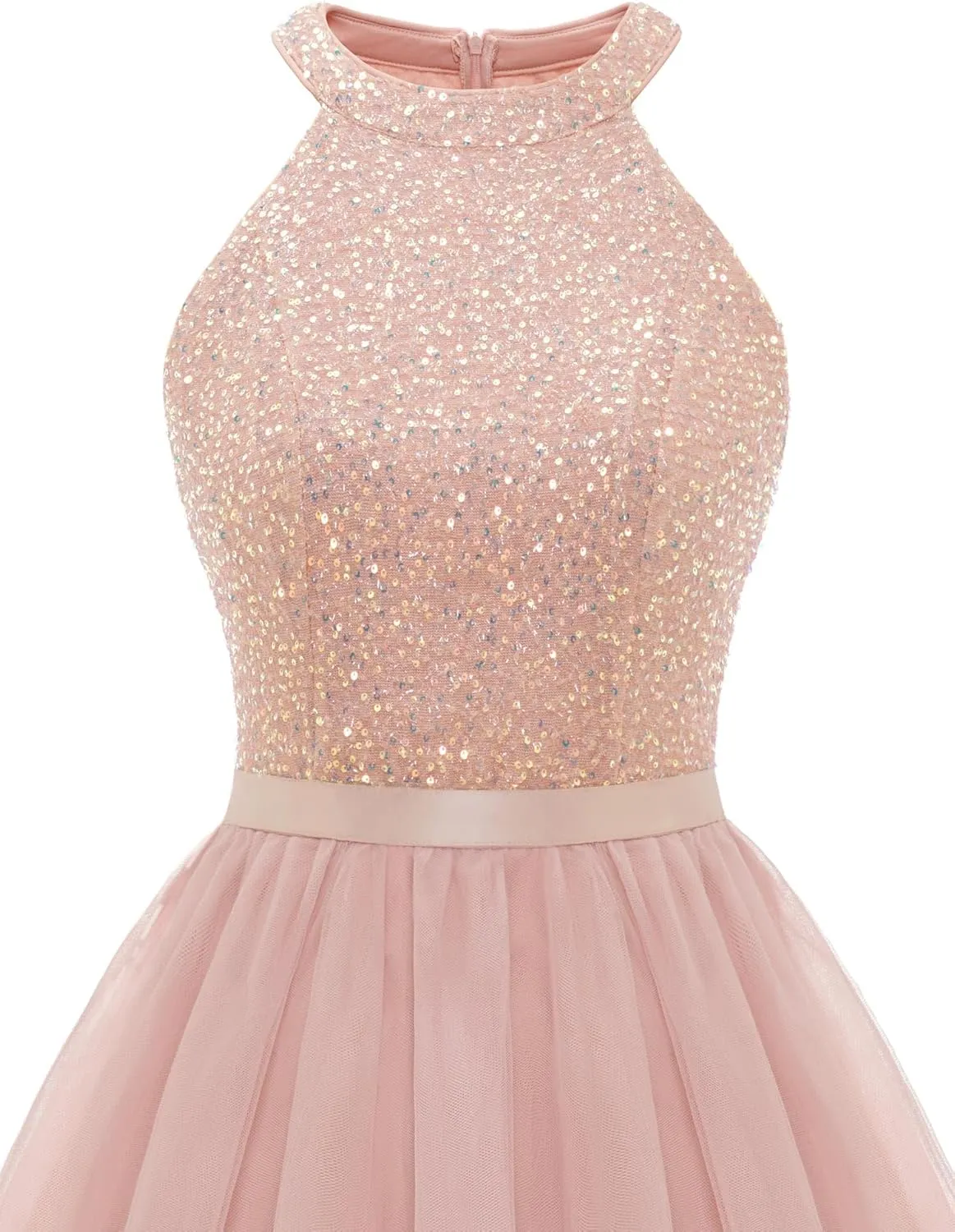 Dressystar Women's Short Halter Cocktail Party Dress Lace Tulle Prom Gown