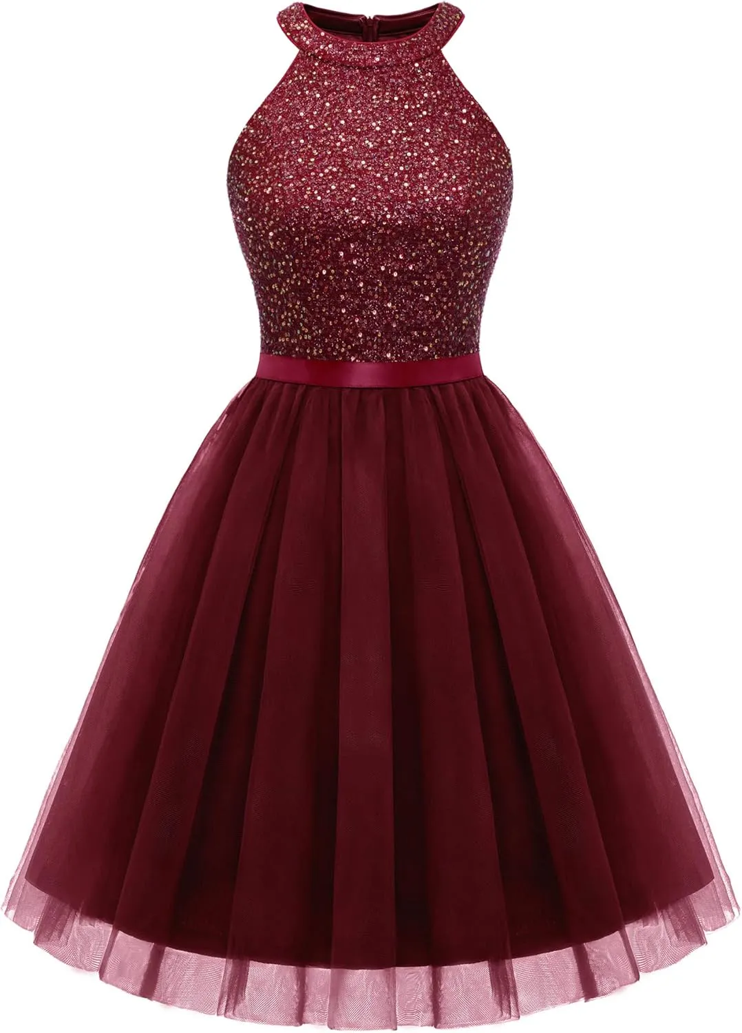 Dressystar Women's Short Halter Cocktail Party Dress Lace Tulle Prom Gown