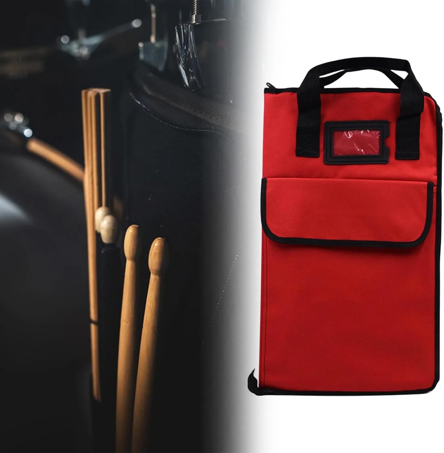 Drum Stick Bag Drumstick Handbag Holder Heavy Duty Teens Hold 12 Pair Professional with Large Pockets Storage Bag Mallet Case, Red