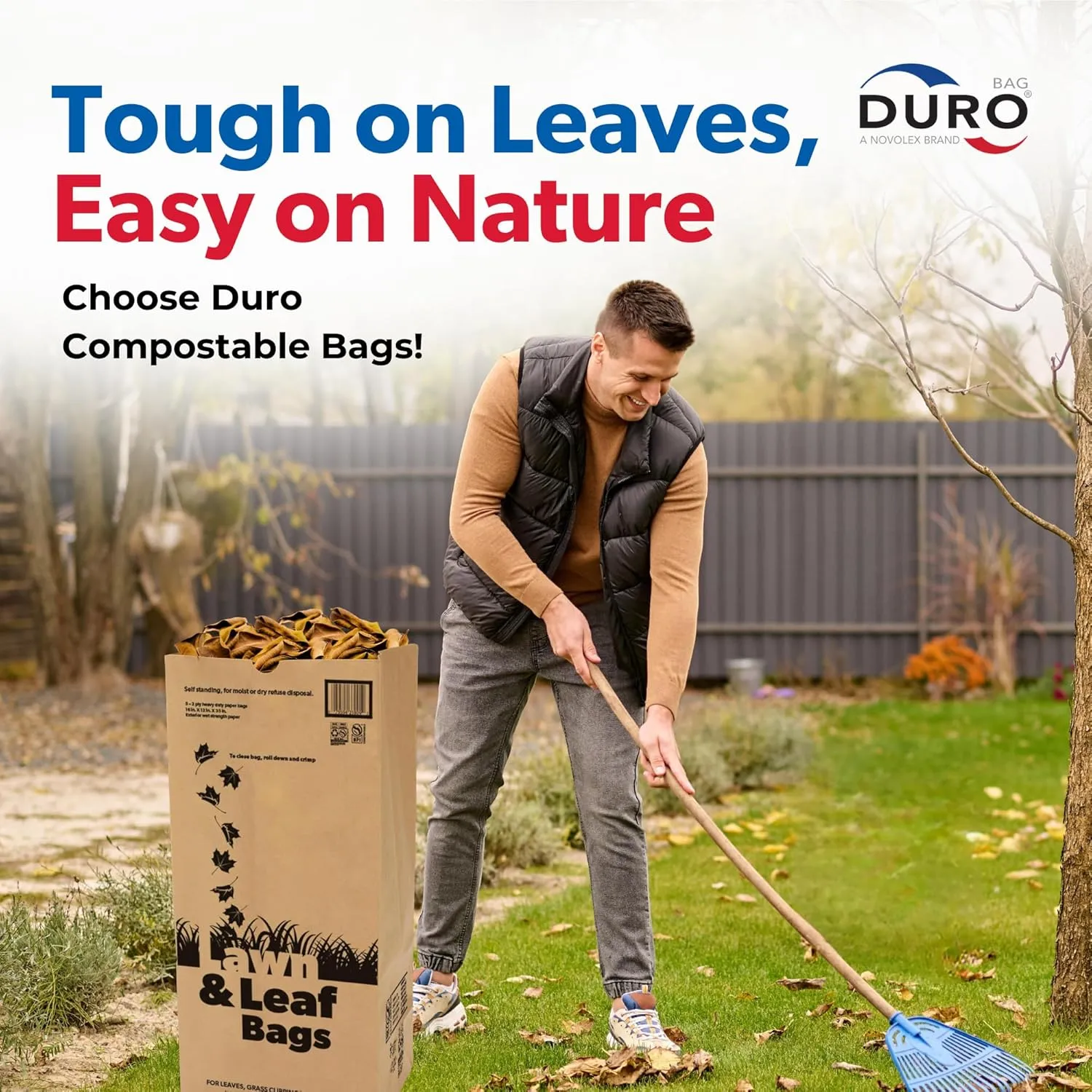 Duro 50# Large 30 Gallon Lawn and Leaf Bags, 2-Ply Brown Paper Yard Waste Bags for Home and Garden Refuse - Pack of 5