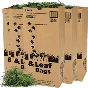 Duro 50# Large 30 Gallon Lawn and Leaf Bags, 2-Ply Brown Paper Yard Waste Bags for Home and Garden Refuse - Pack of 5
