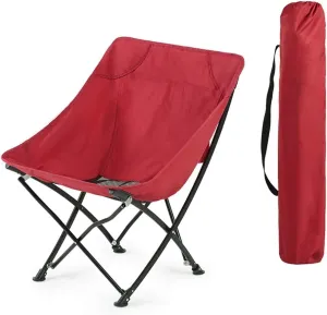 DWW Folding Camping Chair with Portable Carry Bag, Lightweight Beach Chair Lounge Stool, Support 240lbs, High Back Chair for Sports Picnic Fishing (Color : Red)