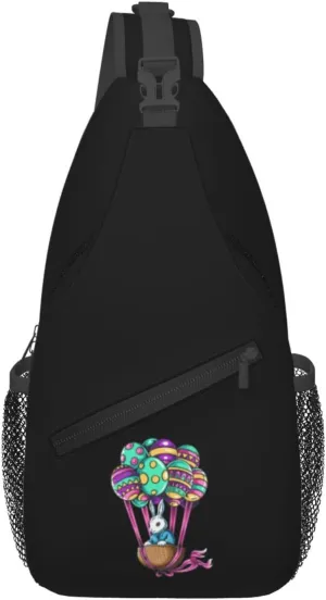 Easter Bunny In Basket With Flying Balloon Eggs Crossbody Bags For Women Men Chest Backpack Gym Shoulder Bag Travel Outdoor Sports Casual Crossbody Bags