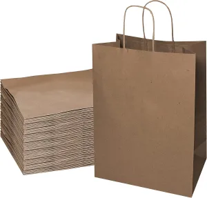 EcoQuality X-Large Brown Kraft Paper Bags With Handles - 50pcs, 18x7x19 Inches - for Shopping, Gifts, Party, Merchandise, Lunch, Grocery