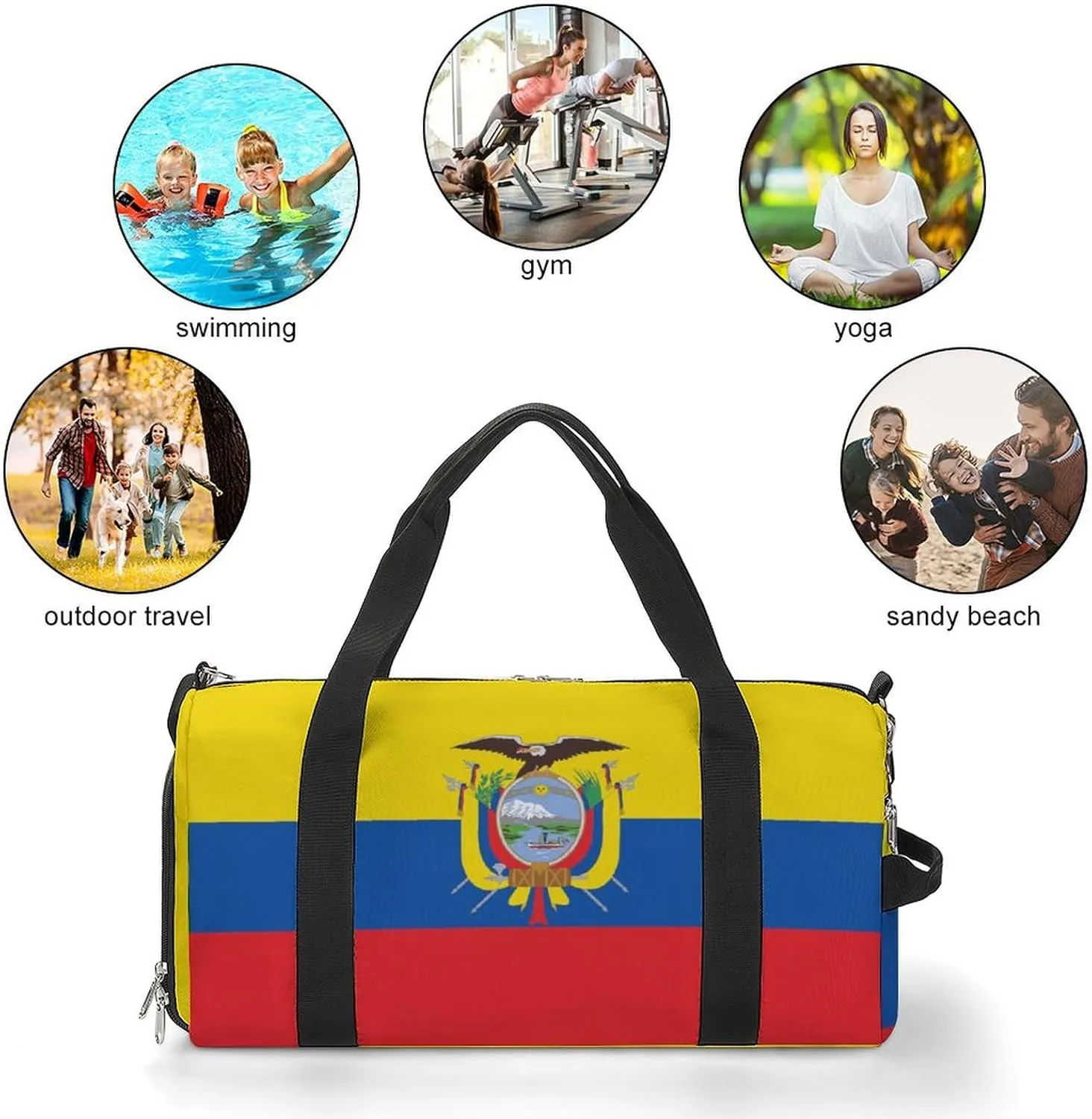 Ecuador Flag Sports Gym Bag for Boys Girls with Shoe Compartment Carry On