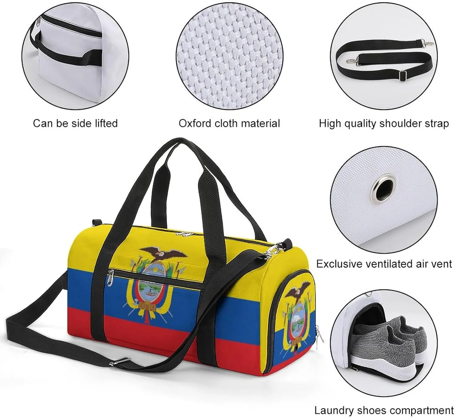 Ecuador Flag Sports Gym Bag for Boys Girls with Shoe Compartment Carry On