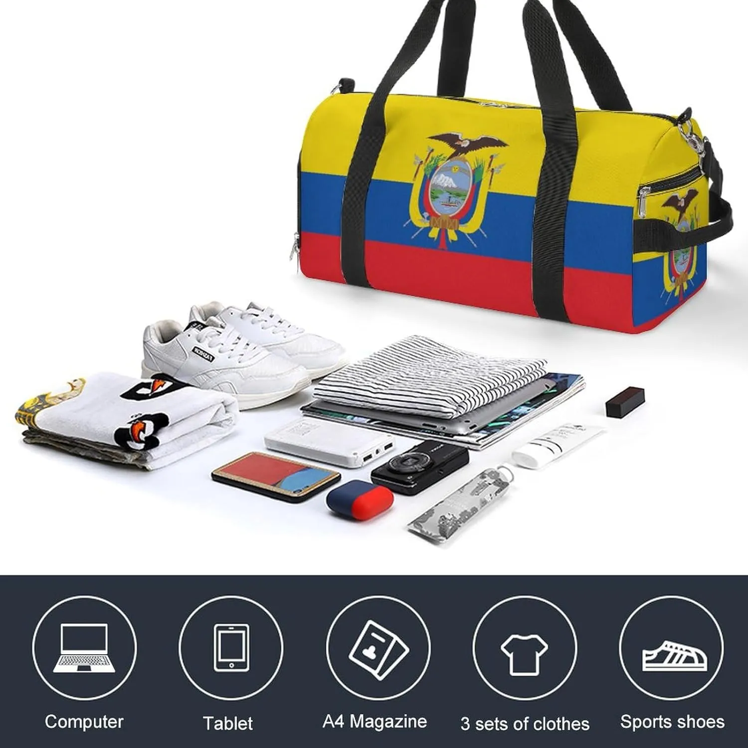 Ecuador Flag Sports Gym Bag for Boys Girls with Shoe Compartment Carry On