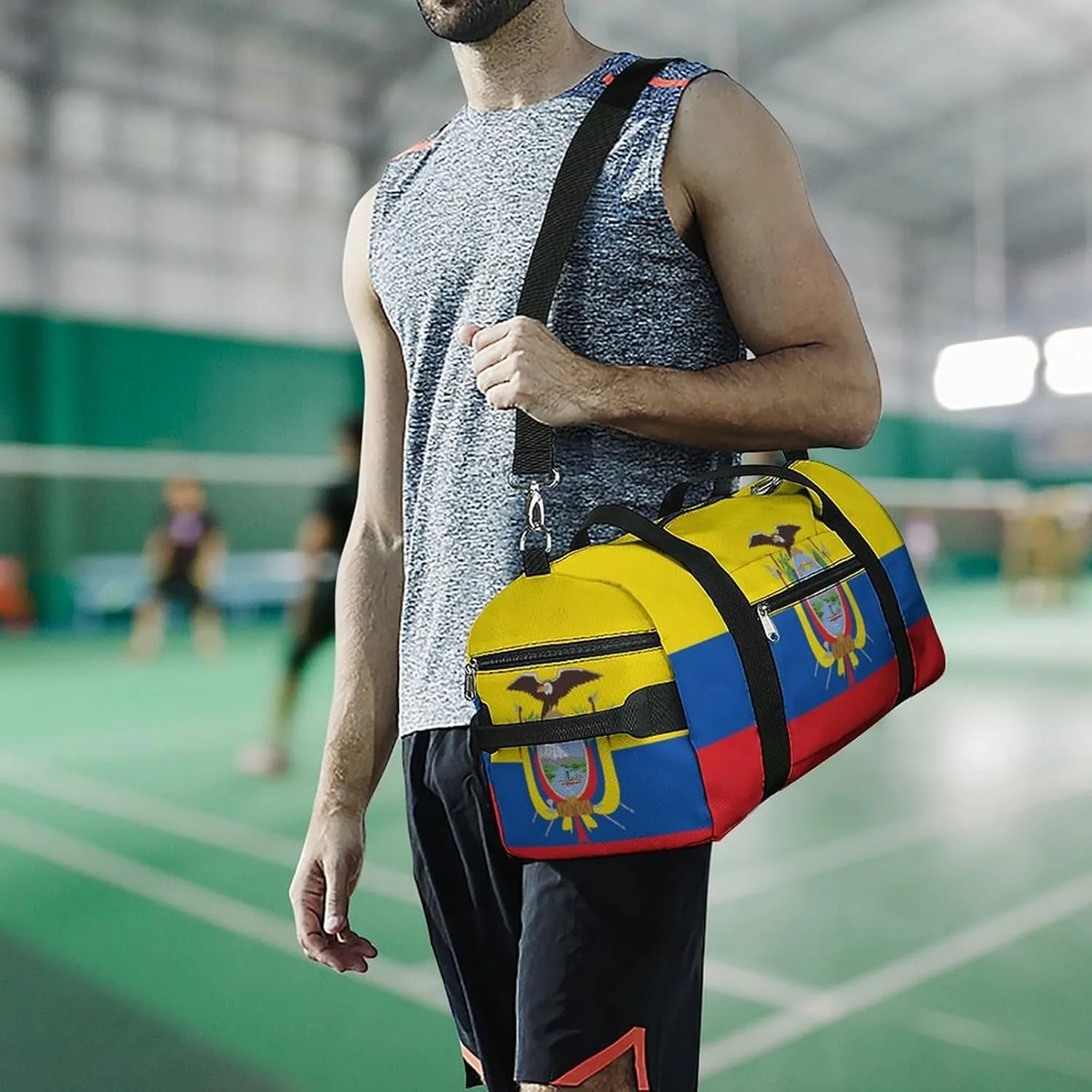 Ecuador Flag Travel Gym Bag with Shoe Compartment Waterproof Weekender for Sports Yoga Beach
