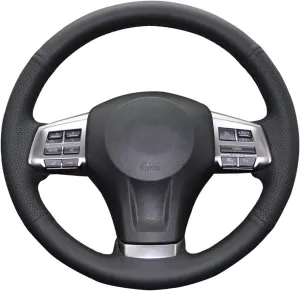 Eiseng DIY Steering Wheel Cover for Subaru Impreza Crosstrek 2013 2014 2015 2016 / Forester 2014-2016 / Outback Legacy 2012-2014 Interior Accessories Black Genuine leather Sew 15 inches (Black thread)