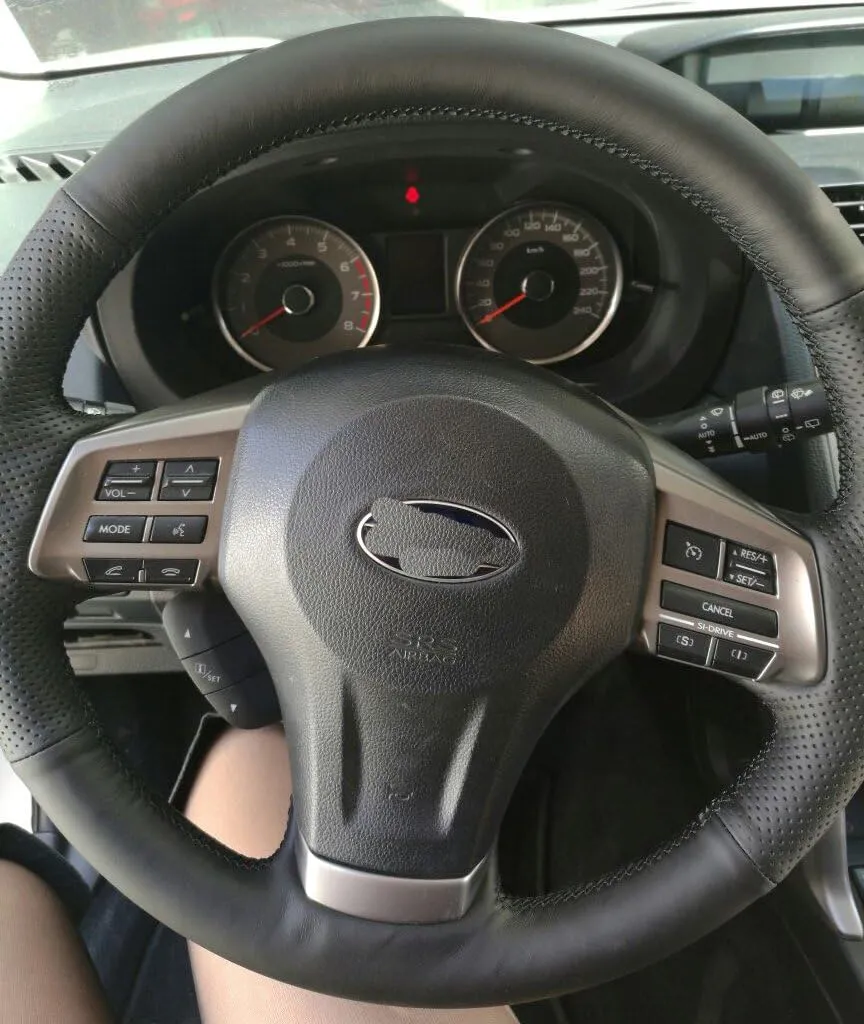 Eiseng DIY Steering Wheel Cover for Subaru Impreza Crosstrek 2013 2014 2015 2016 / Forester 2014-2016 / Outback Legacy 2012-2014 Interior Accessories Black Genuine leather Sew 15 inches (Black thread)