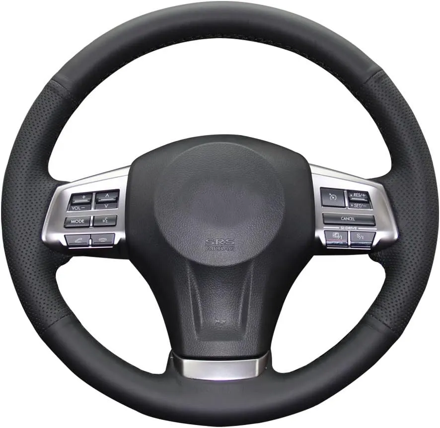 Eiseng DIY Steering Wheel Cover for Subaru Impreza Crosstrek 2013 2014 2015 2016 / Forester 2014-2016 / Outback Legacy 2012-2014 Interior Accessories Black Genuine leather Sew 15 inches (Black thread)