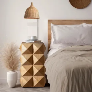 Elegant Retro Side Table with Three-Dimensional Embossed Pattern, Natural Wood Finish, 23.62" Height