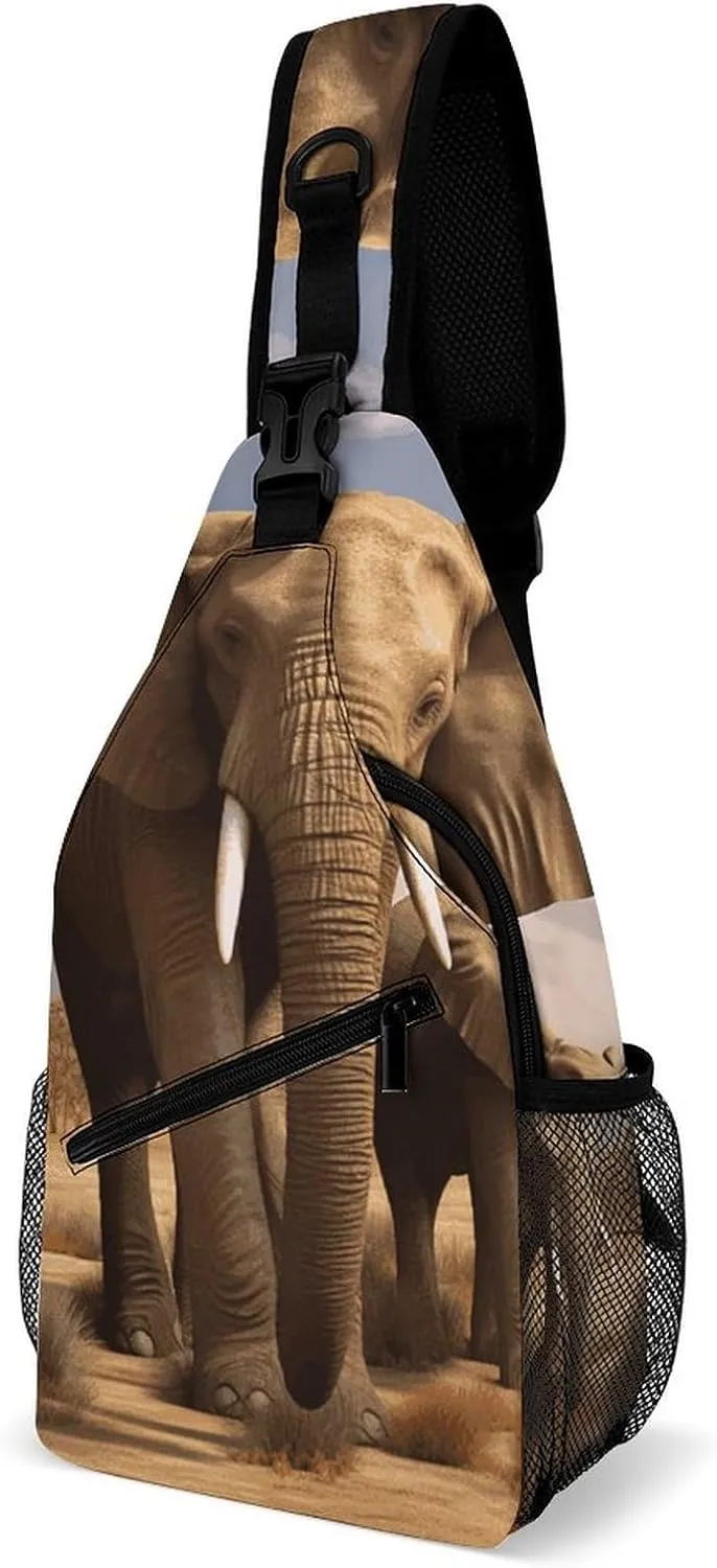 Elephant Family Sling Bag for Men Women Travel Crossbody Bags Large Hiking Sling Backpack Chest Bag Man Purse