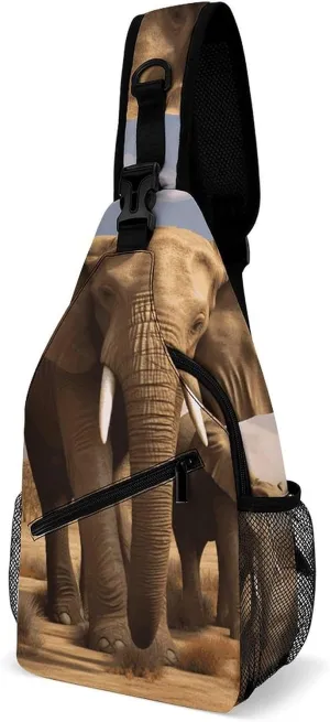 Elephant Family Sling Bag for Men Women Travel Crossbody Bags Large Hiking Sling Backpack Chest Bag Man Purse