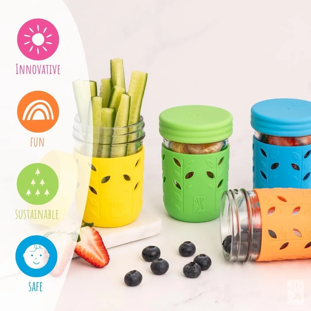 Elk and Friends Kids & Toddler Cups | The Original Glass Mason jars 8 oz with Silicone Straws with Stoppers | Smoothie Cups | Spill Proof Sippy Cups for Toddlers