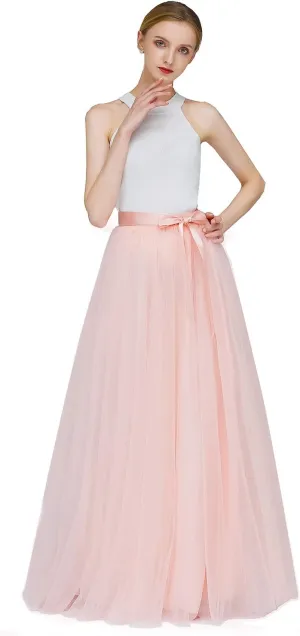 EllieHouse A Line Long Maxi Bridesmaid Tulle Skirt for Wedding Evening Party Prom P68