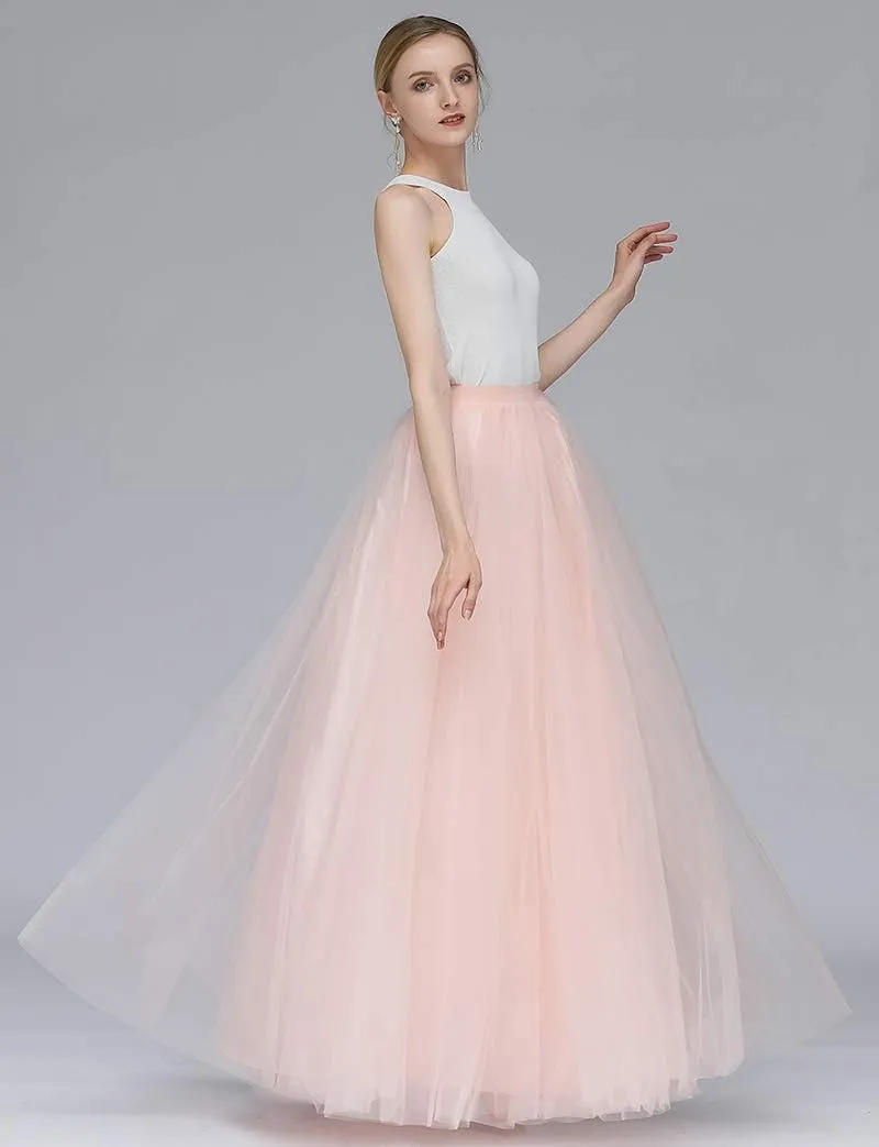 EllieHouse A Line Long Maxi Bridesmaid Tulle Skirt for Wedding Evening Party Prom P68