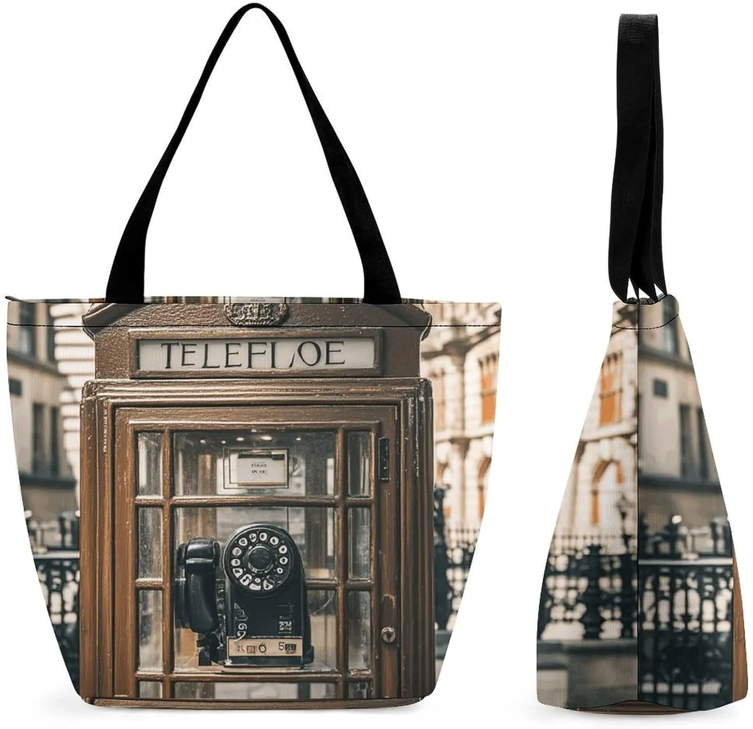 England UK Retro London Telephone Tote Bag Shoulder Shopping Bag Reusable Grocery Bag for Travel Work Friendship Gift
