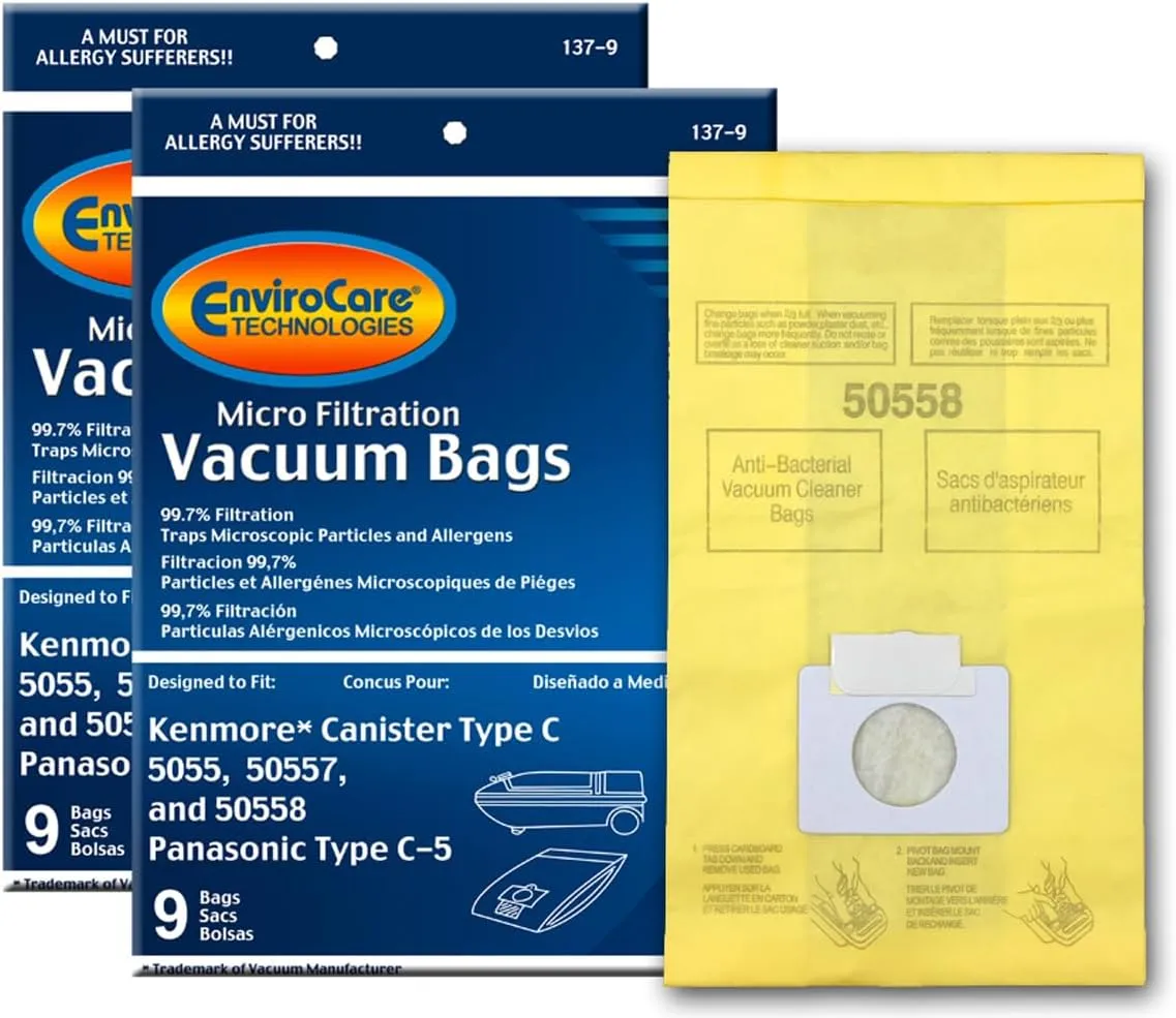 Envirocare Q 50555, 50558, 50557 and Panasonic Type C Vacuum Bags, White