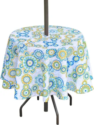 Eternal Beauty 60” Outdoor Round Tablecloth with Umbrella Hole Zipper Spring Summer Round Outdoor Tablecloth for Patio Tables (Boho Floral)