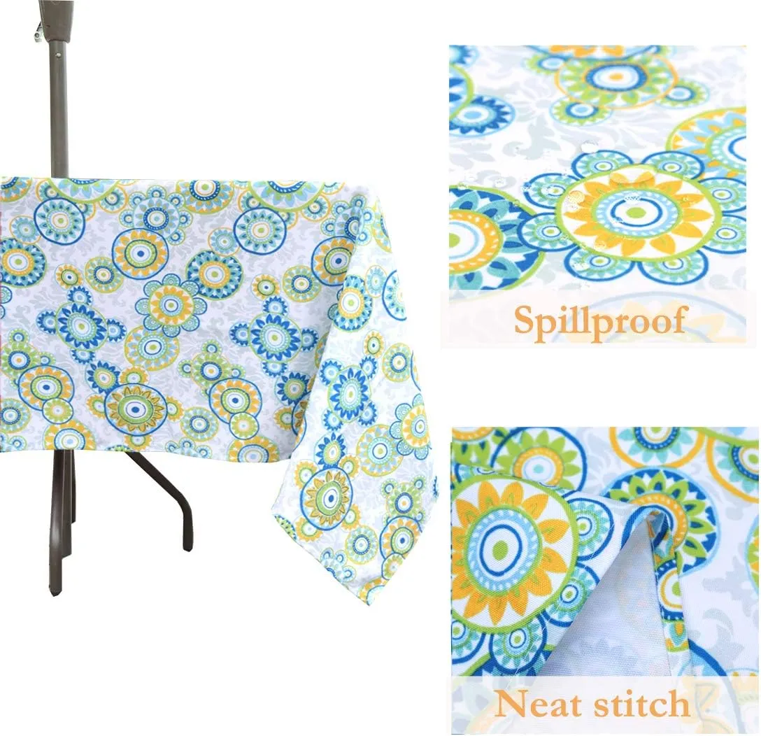 Eternal Beauty 60” Outdoor Round Tablecloth with Umbrella Hole Zipper Spring Summer Round Outdoor Tablecloth for Patio Tables (Boho Floral)