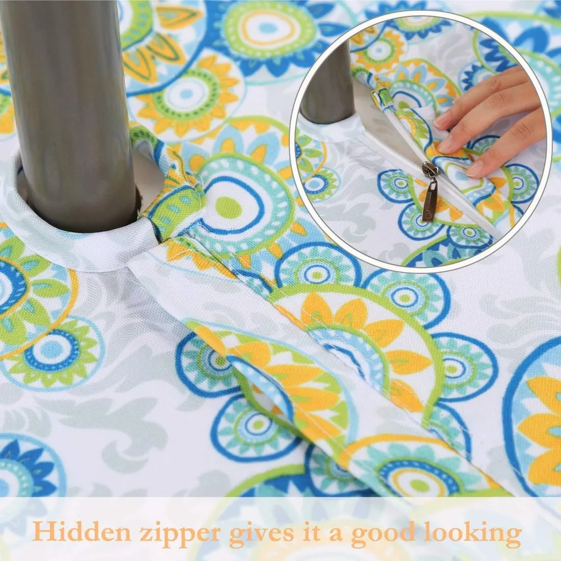 Eternal Beauty 60” Outdoor Round Tablecloth with Umbrella Hole Zipper Spring Summer Round Outdoor Tablecloth for Patio Tables (Boho Floral)