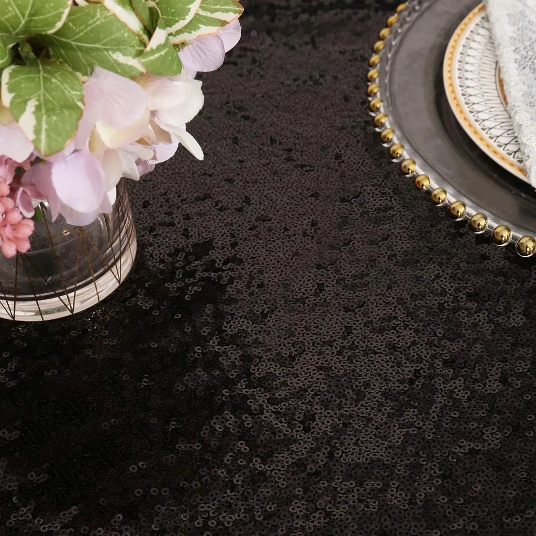 Eternal Beauty Black Sequin Tablecloth 120-Inch Sparkly Overlay Round Glitter Table Cover for Wedding Party Birthday Decoration