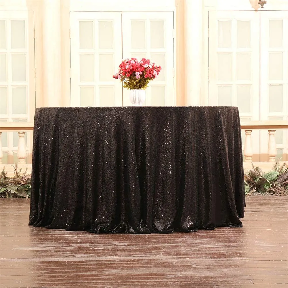Eternal Beauty Black Sequin Tablecloth 120-Inch Sparkly Overlay Round Glitter Table Cover for Wedding Party Birthday Decoration
