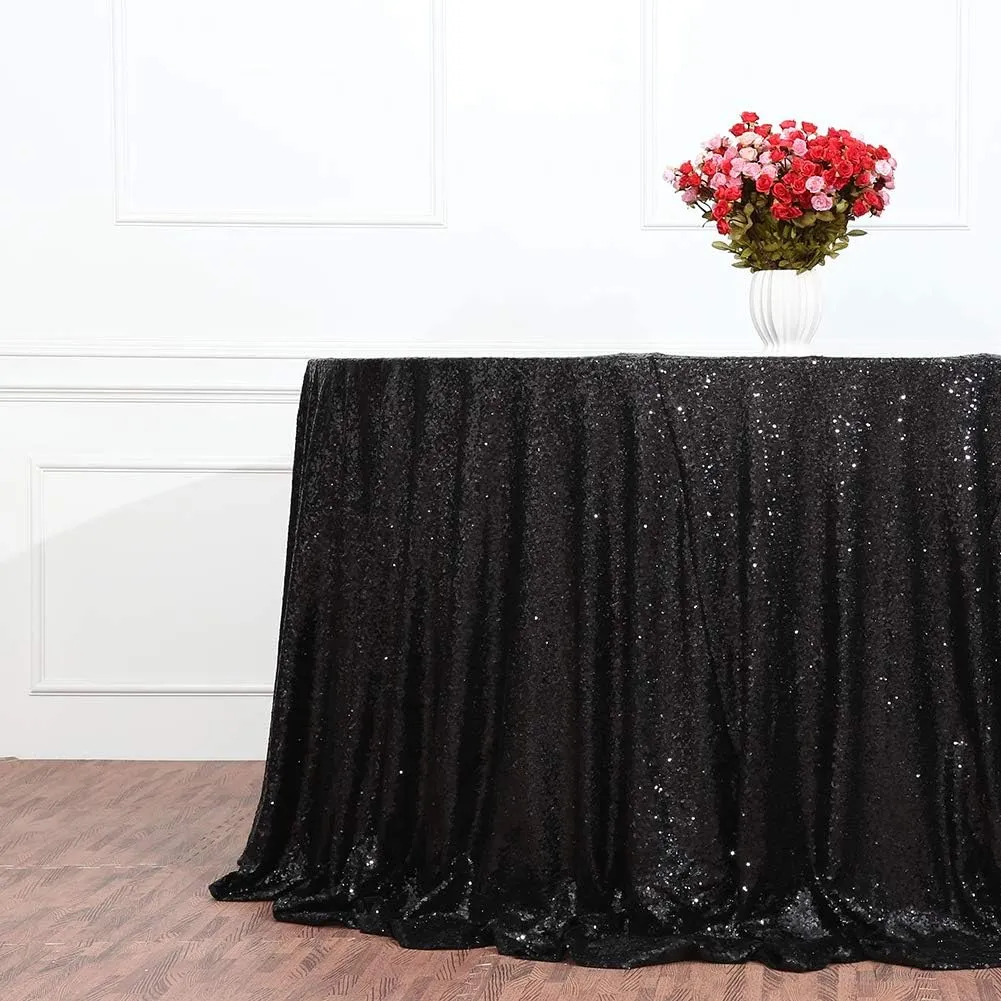 Eternal Beauty Black Sequin Tablecloth 120-Inch Sparkly Overlay Round Glitter Table Cover for Wedding Party Birthday Decoration