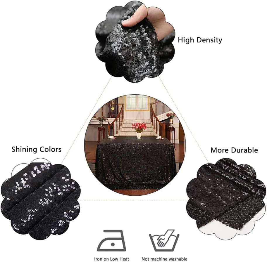 Eternal Beauty Black Sequin Tablecloth 120-Inch Sparkly Overlay Round Glitter Table Cover for Wedding Party Birthday Decoration