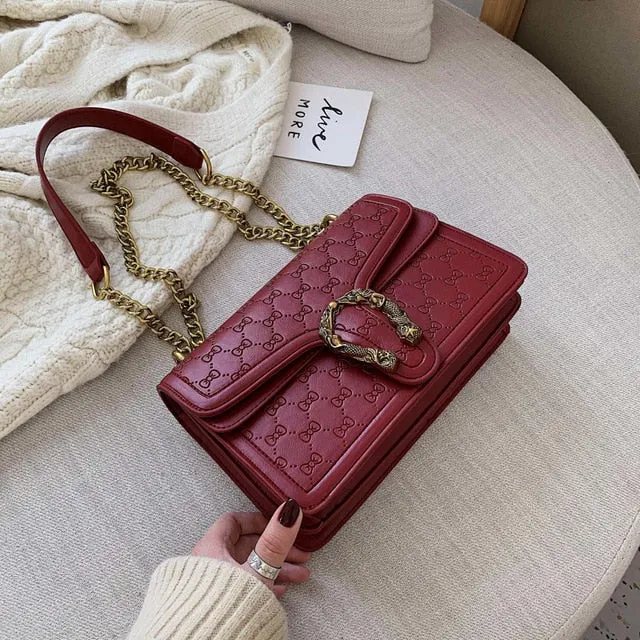 European Retro Fashion Ladies Square bag 2020 New Quality Matte PU Leather Women's Handbag Chain Tote Shoulder Messenger Bags
