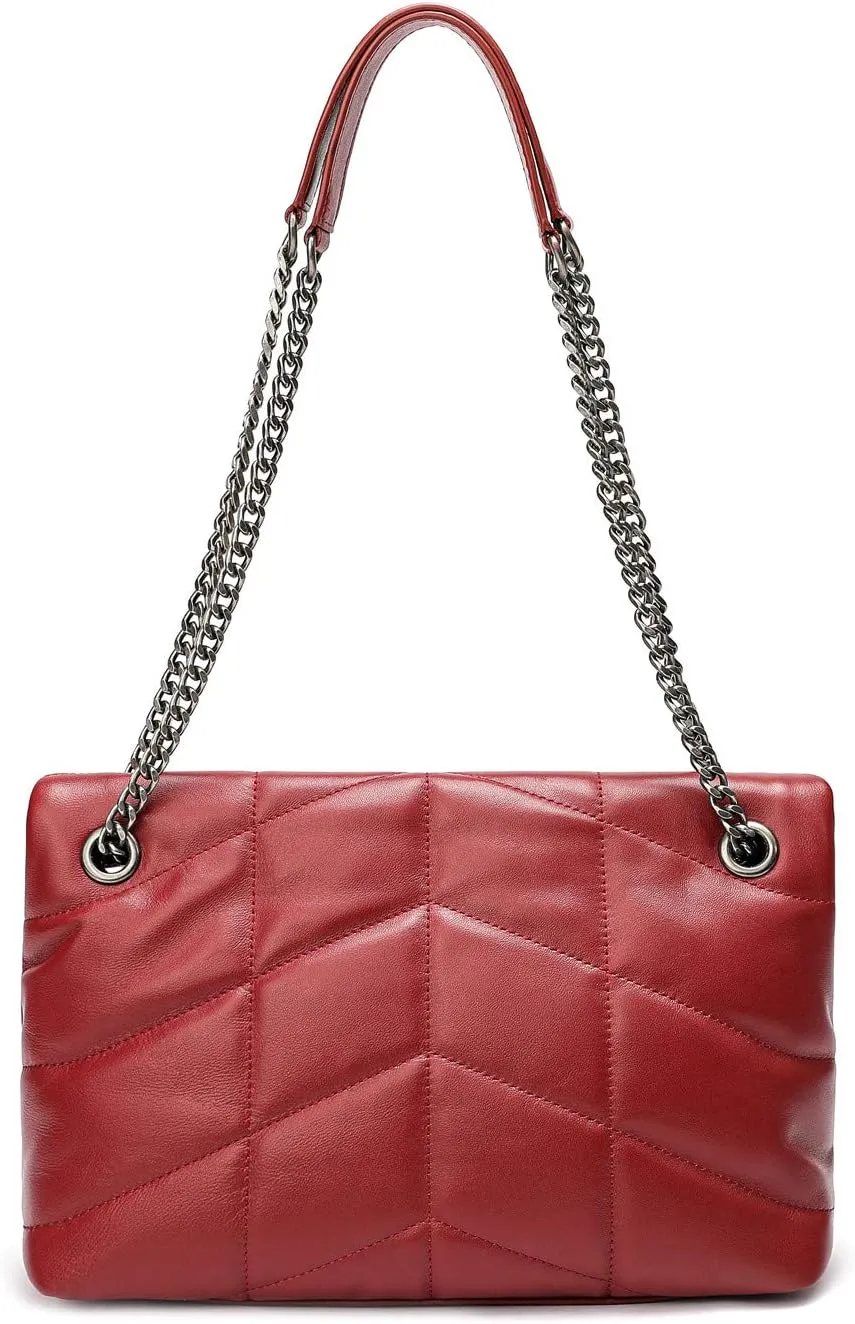 EvaLuLu Lambskin Leather Quilted Crossbody Bags for Women Genuine Leather Shoulder Bag Handbag