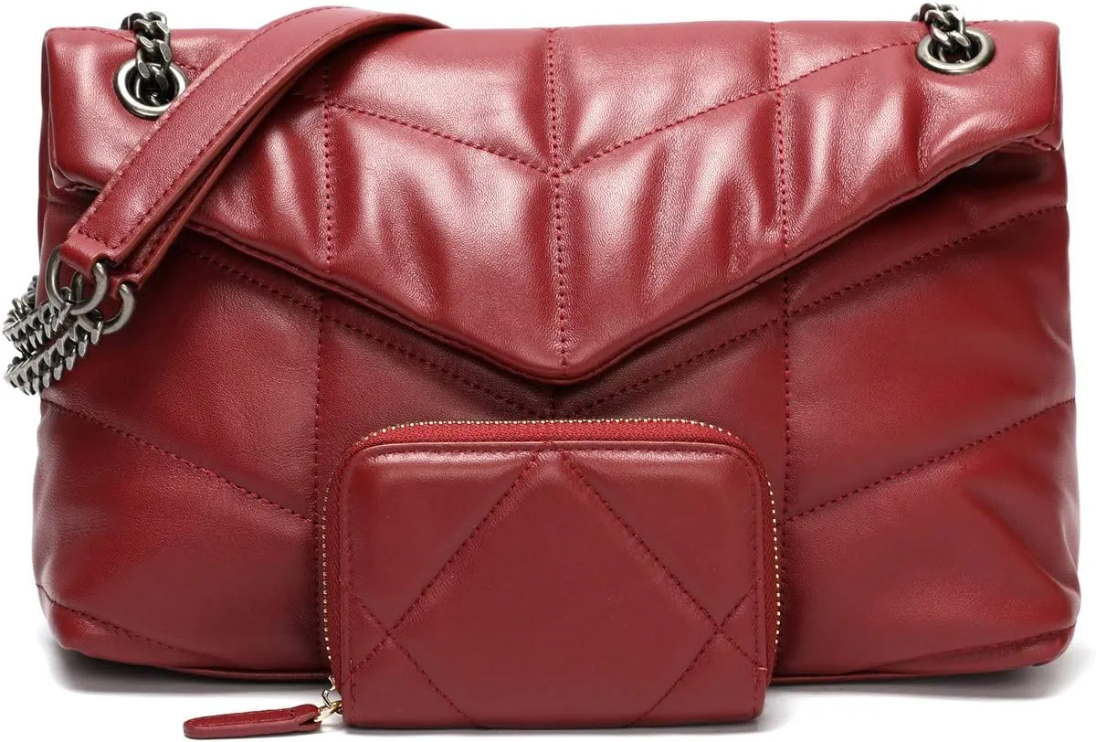 EvaLuLu Lambskin Leather Quilted Crossbody Bags for Women Genuine Leather Shoulder Bag Handbag