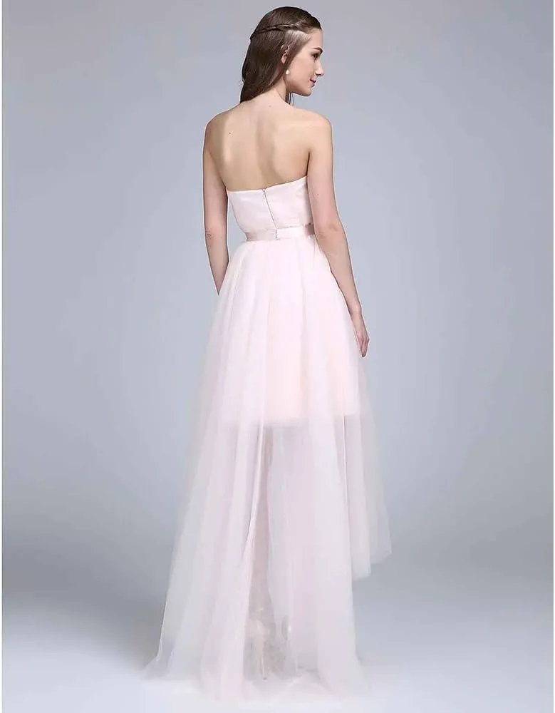 Evening Dresses A-Line Sweetheart Neckline Asymmetrical Tulle Bridesmaid Dress with Sash