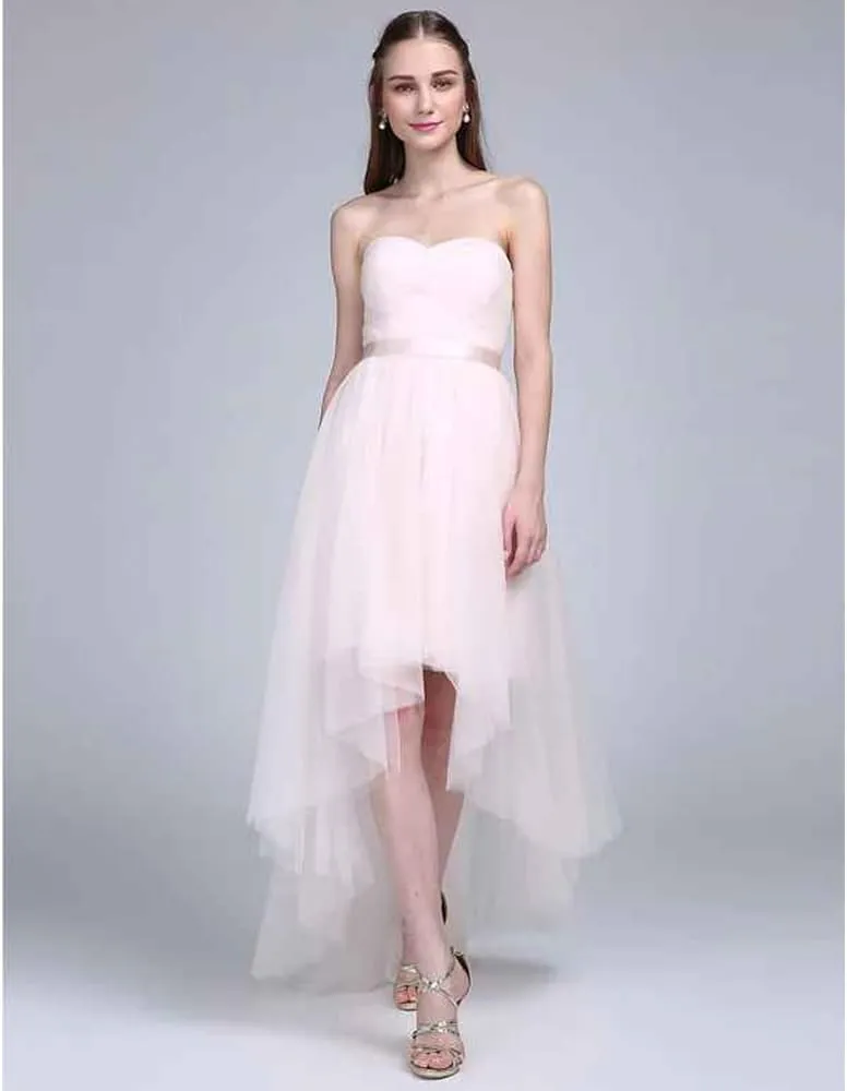 Evening Dresses A-Line Sweetheart Neckline Asymmetrical Tulle Bridesmaid Dress with Sash