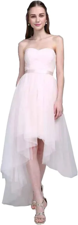 Evening Dresses A-Line Sweetheart Neckline Asymmetrical Tulle Bridesmaid Dress with Sash