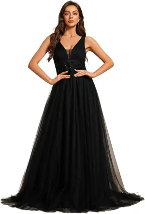Ever-Pretty Women's Elegant V-Neck Sleeveless Tulle Ruched A-Line Casual Wedding Dresses for Bride 0096A
