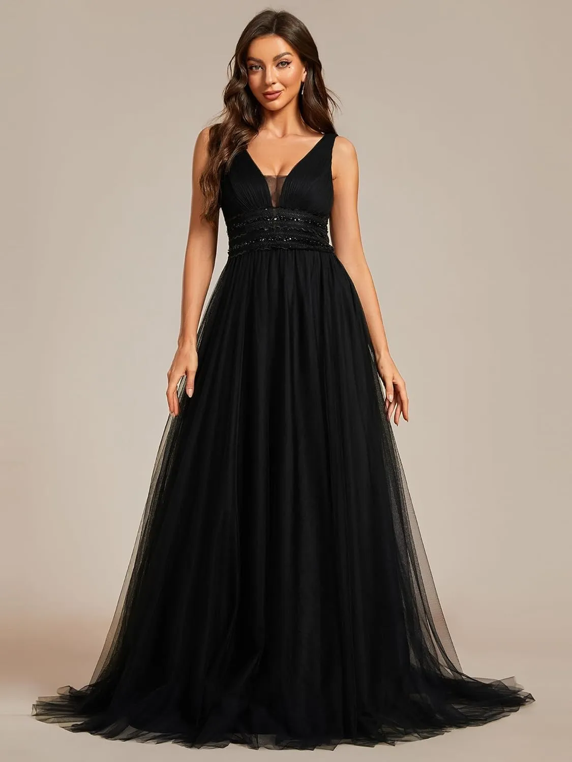 Ever-Pretty Women's Elegant V-Neck Sleeveless Tulle Ruched A-Line Casual Wedding Dresses for Bride 0096A