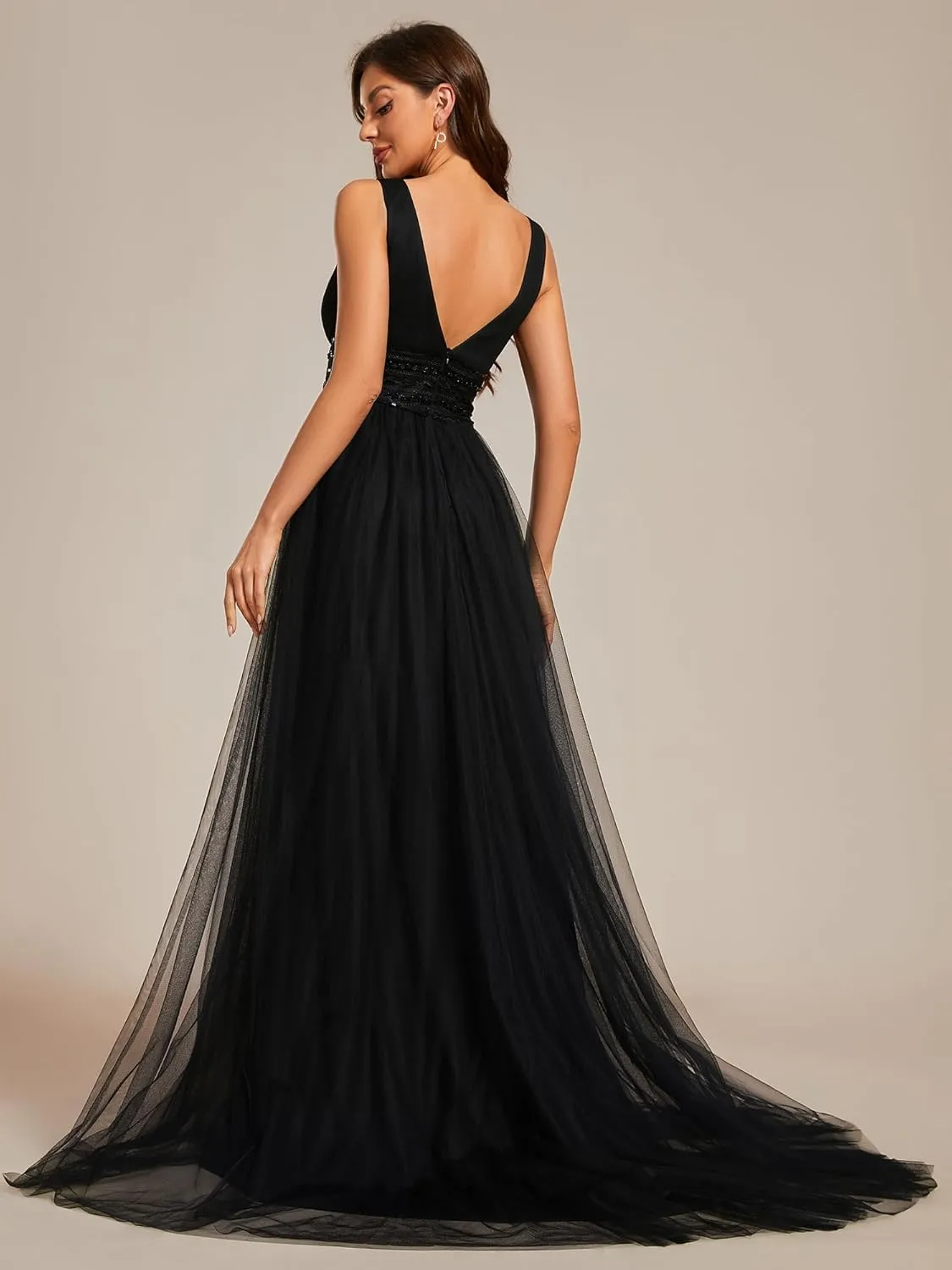 Ever-Pretty Women's Elegant V-Neck Sleeveless Tulle Ruched A-Line Casual Wedding Dresses for Bride 0096A
